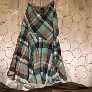 Boston Proper Green and brown plaid skirt